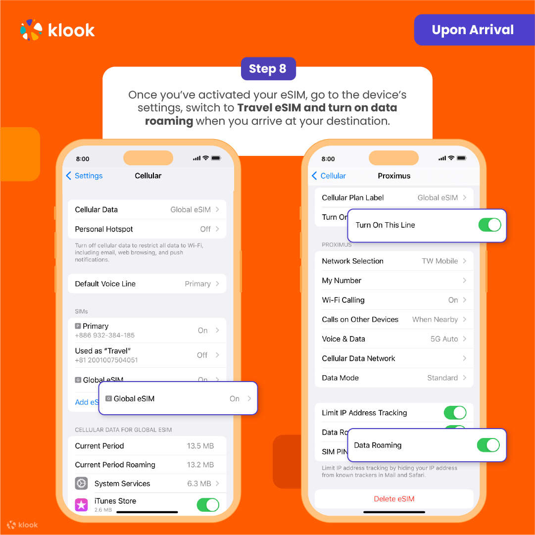 eSIM USA - Turn on eSIM data roaming